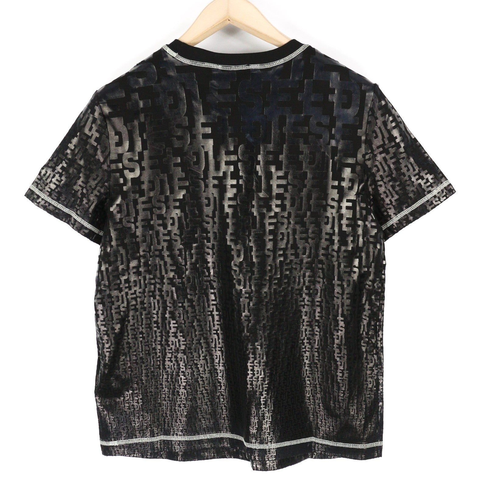 DIESEL T-Reg-Mon moteriški marškinėliai M, juodi, trumpomis rankovėmis, apvalia apykakle, blizgūs, rekomenduojama kaina 125 € 