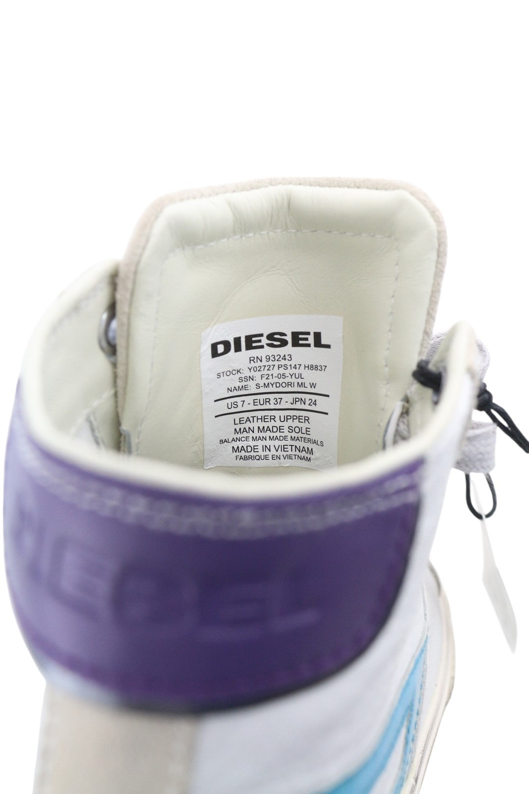 DIESEL S-Mydori ML W moteriški sportbačiai, balti, odiniai, vidutinio ūgio, su raišteliais, RRP 220 € 