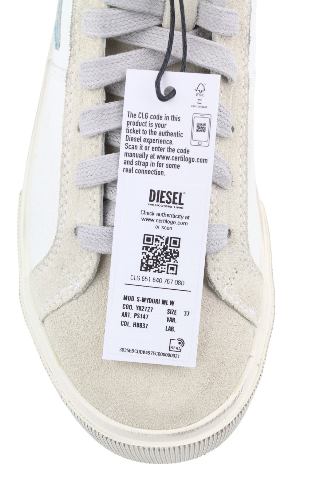 DIESEL S-Mydori ML W moteriški sportbačiai, balti, odiniai, vidutinio ūgio, su raišteliais, RRP 220 € 