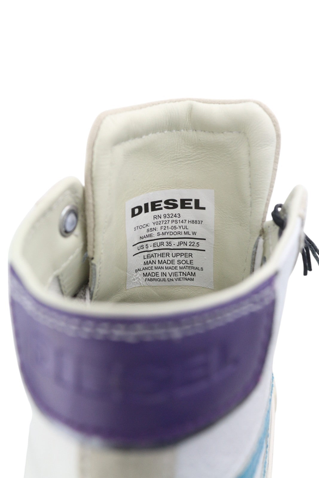 DIESEL S-Mydori ML W moteriški sportbačiai, balti, odiniai, vidutinio ūgio, su raišteliais, 35 dydžio. RRP220.