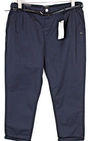 MAISON SCOTCH Women Cropped Trousers W31/L32 Navy Belted Stretch Chino Pants