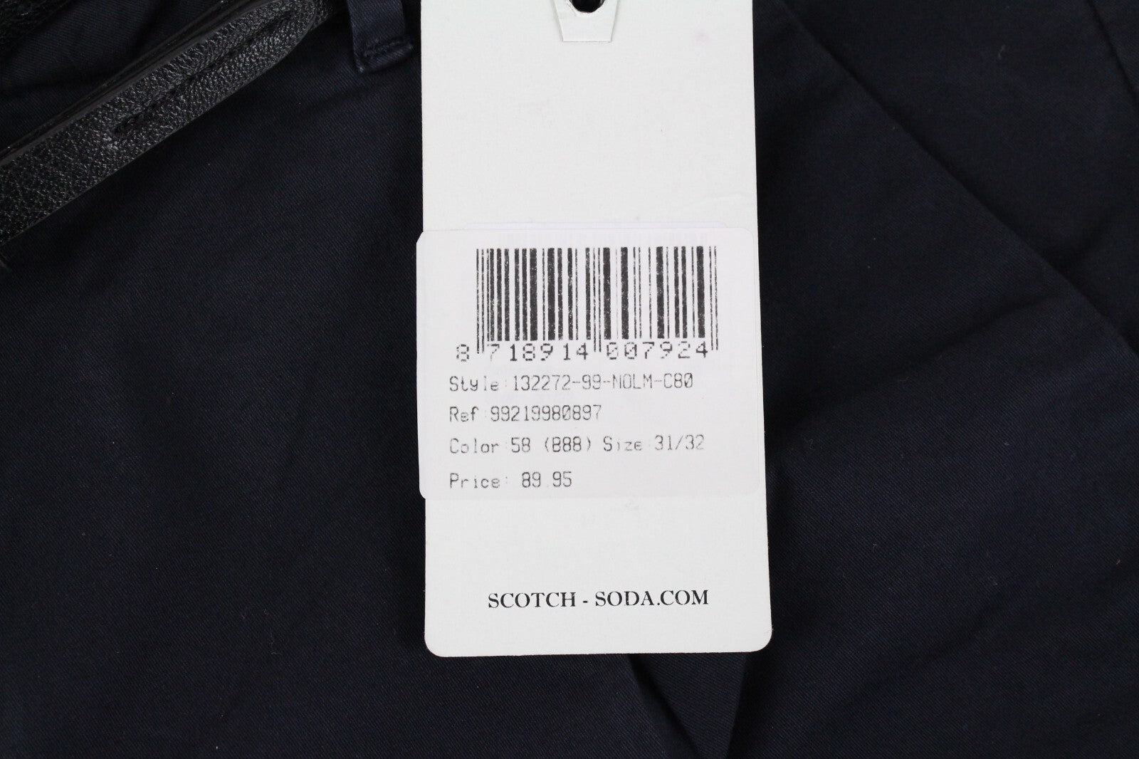 MAISON SCOTCH Women Cropped Trousers W31/L32 Navy Belted Stretch Chino Pants