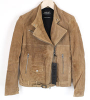 REPLAY moteriška ruda zomšinė avikailio striukė XS ilgomis rankovėmis su užtrauktuku ir pamušalu 