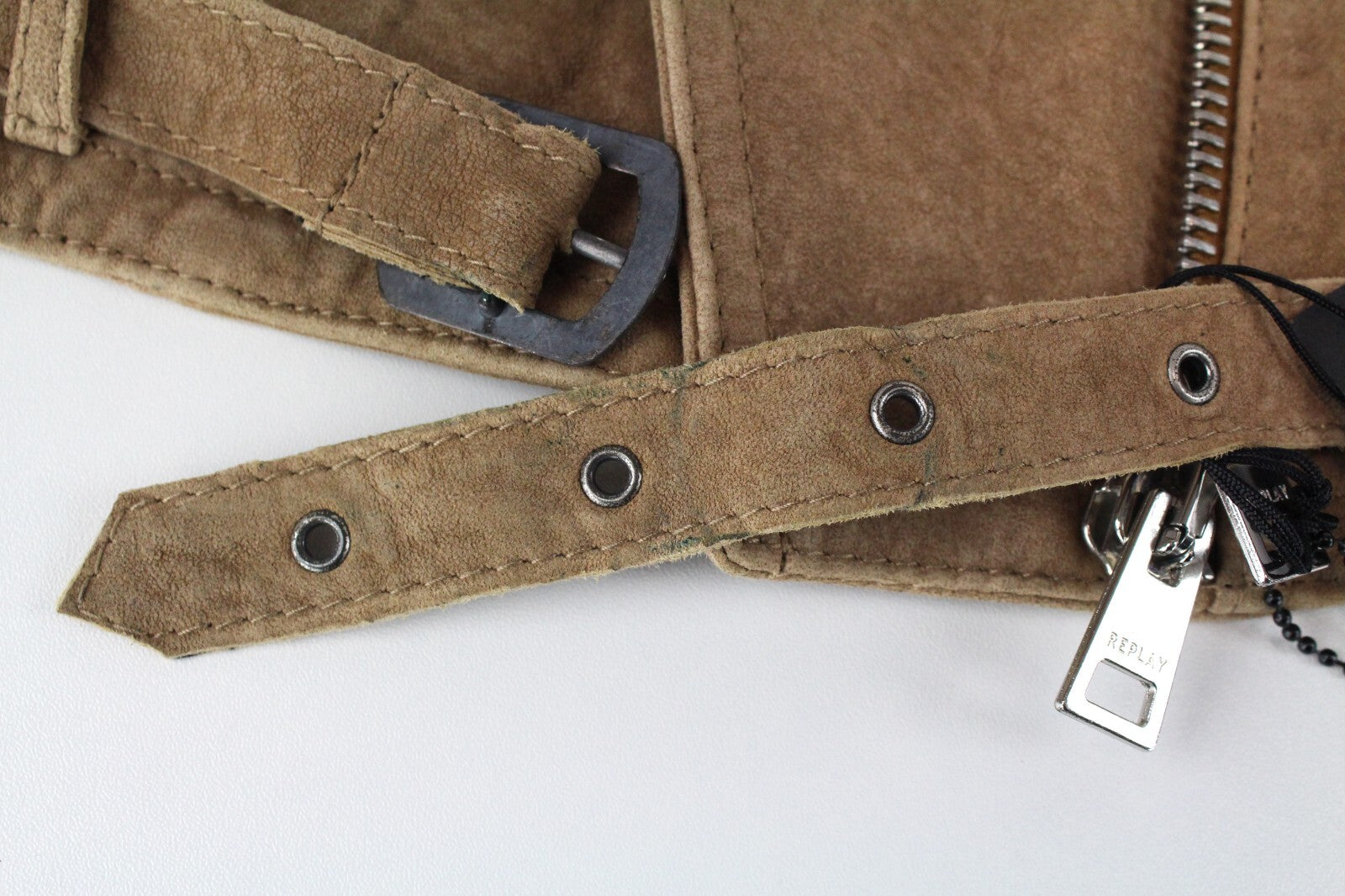 REPLAY moteriška ruda zomšinė avikailio striukė XS ilgomis rankovėmis su užtrauktuku ir pamušalu 