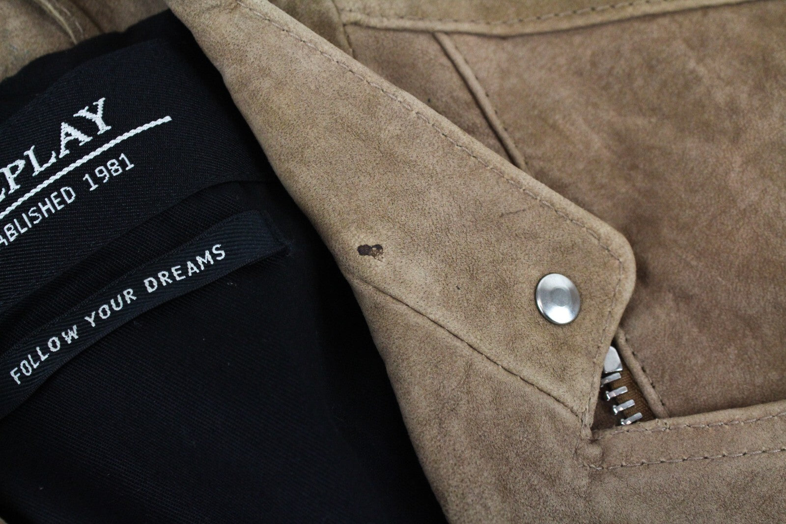 REPLAY moteriška ruda zomšinė avikailio striukė XS ilgomis rankovėmis su užtrauktuku ir pamušalu 