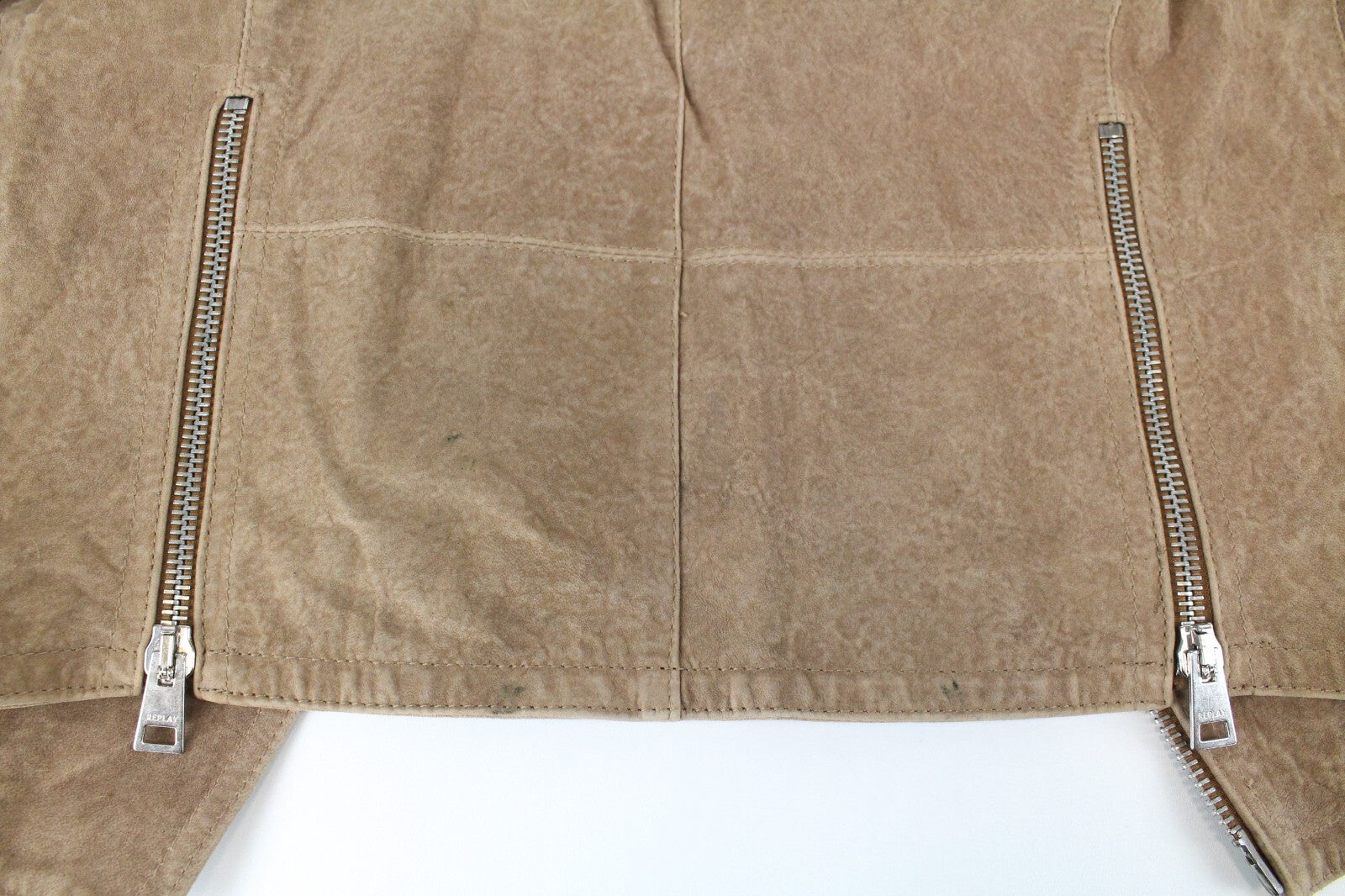 REPLAY moteriška ruda zomšinė avikailio striukė XS ilgomis rankovėmis su užtrauktuku ir pamušalu 