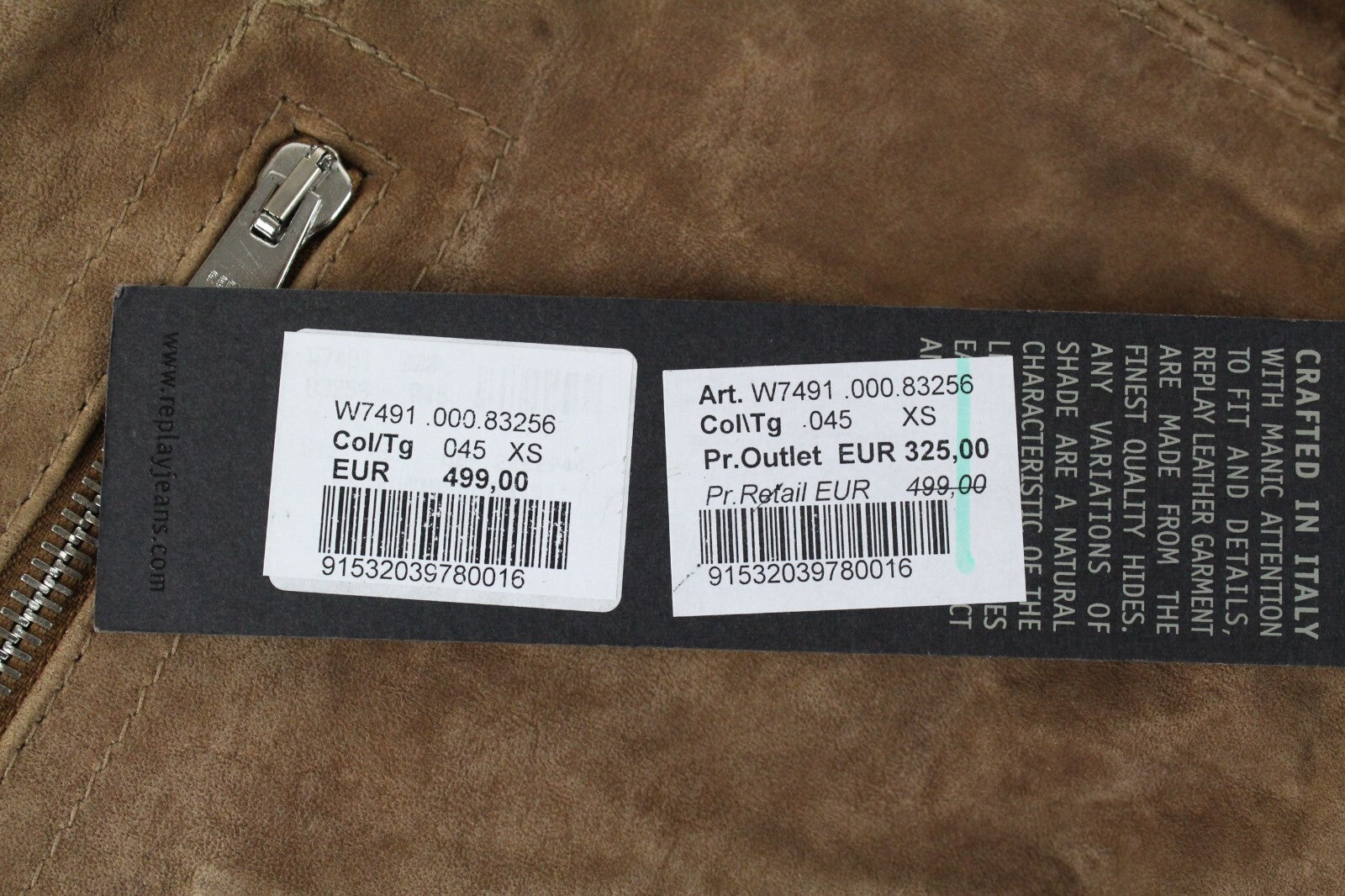 REPLAY moteriška ruda zomšinė avikailio striukė XS ilgomis rankovėmis su užtrauktuku ir pamušalu 