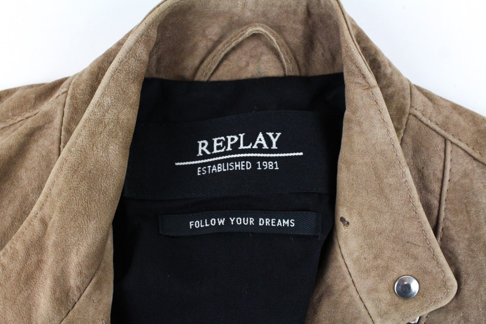 REPLAY moteriška ruda zomšinė avikailio striukė XS ilgomis rankovėmis su užtrauktuku ir pamušalu 