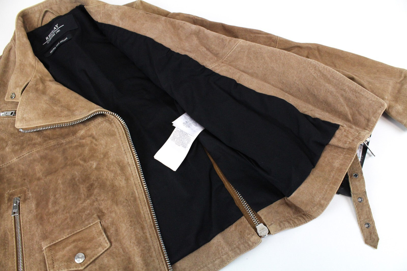 REPLAY moteriška ruda zomšinė avikailio striukė XS ilgomis rankovėmis su užtrauktuku ir pamušalu 