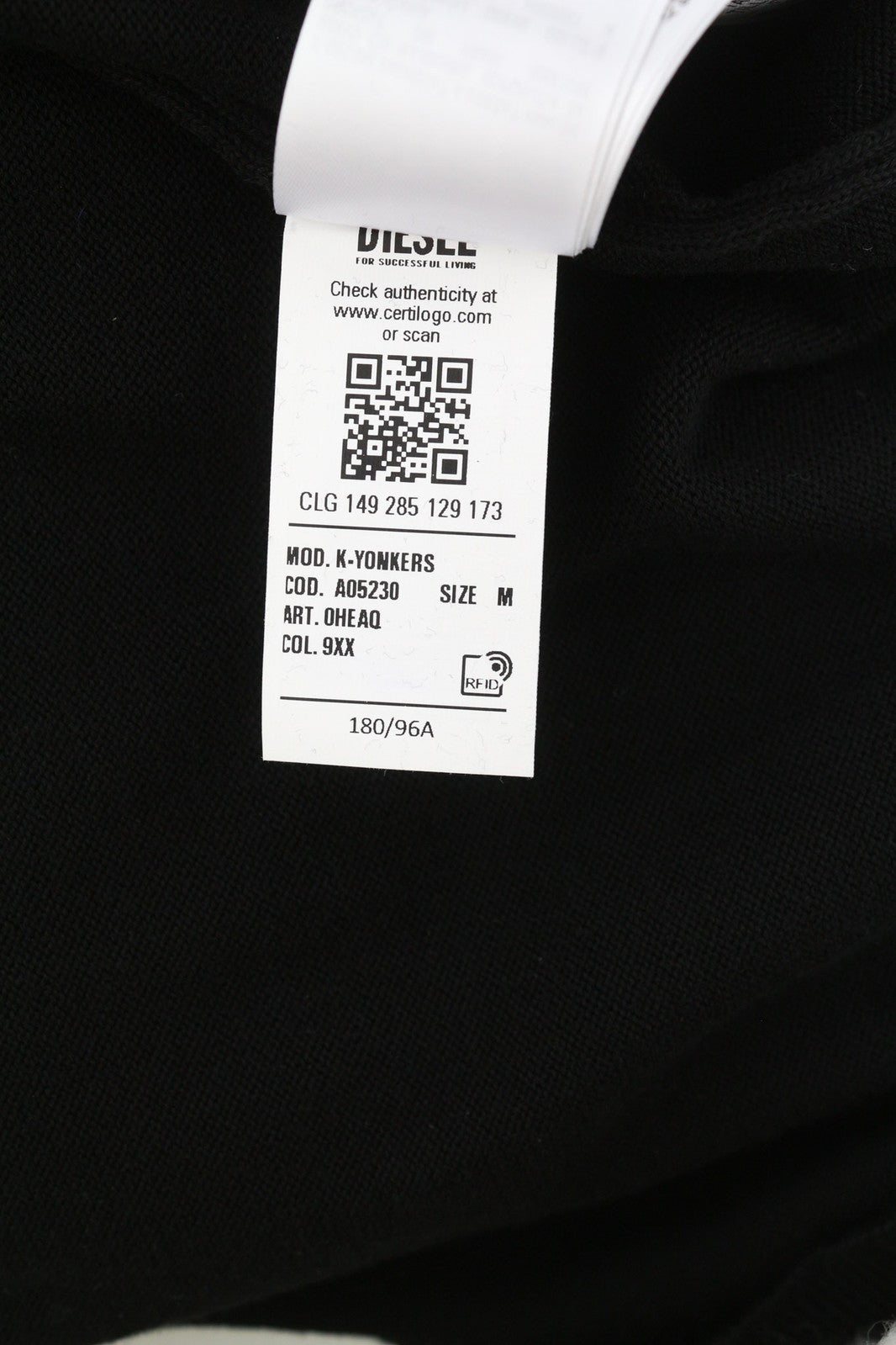 DIESEL K-Yonkers vyriškas megztinis M, juodas, apvalios kaklo iškirptės, tamprus, RRP 175 € 