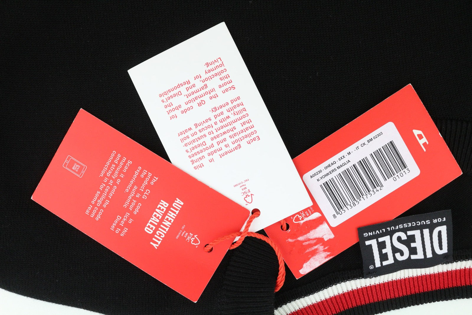 DIESEL K-Yonkers vyriškas megztinis M, juodas, apvalios kaklo iškirptės, tamprus, RRP 175 € 