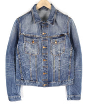 NUDIE JEANS Terry vyriška striukė M, skalbta, ekologiška, šviesiai vintažinė, su sagomis, išskleistas logotipas 