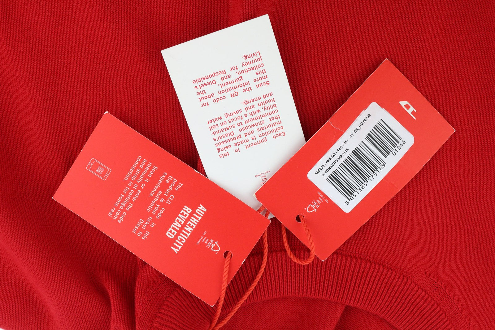 DIESEL K-Yonkers vyriškas megztinis M, raudonas, apvalios kaklo iškirptės, tamprus, RRP 175 € 