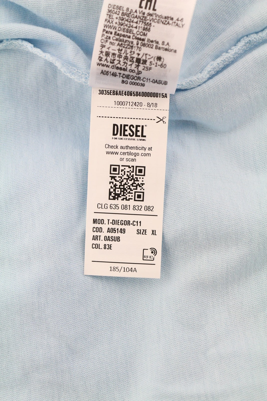 DIESEL T-Diegor-C11 vyriški marškinėliai, XL dydžio, trumpomis rankovėmis, apvalia apykakle, trikotažo spalvos, RRP – 80 €, mėlyni 