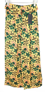 MAISON SCOTCH XS Women Trousers Yellow Floral Pleated Lightweight Cotton