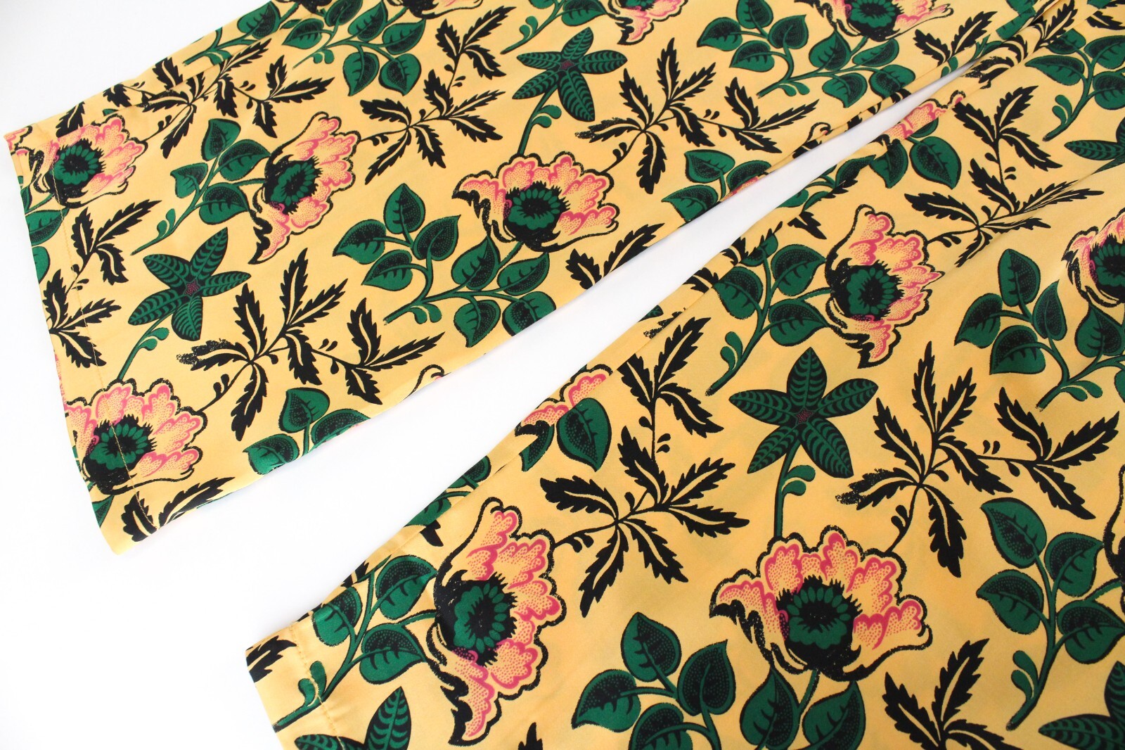 MAISON SCOTCH XS Women Trousers Yellow Floral Pleated Lightweight Cotton