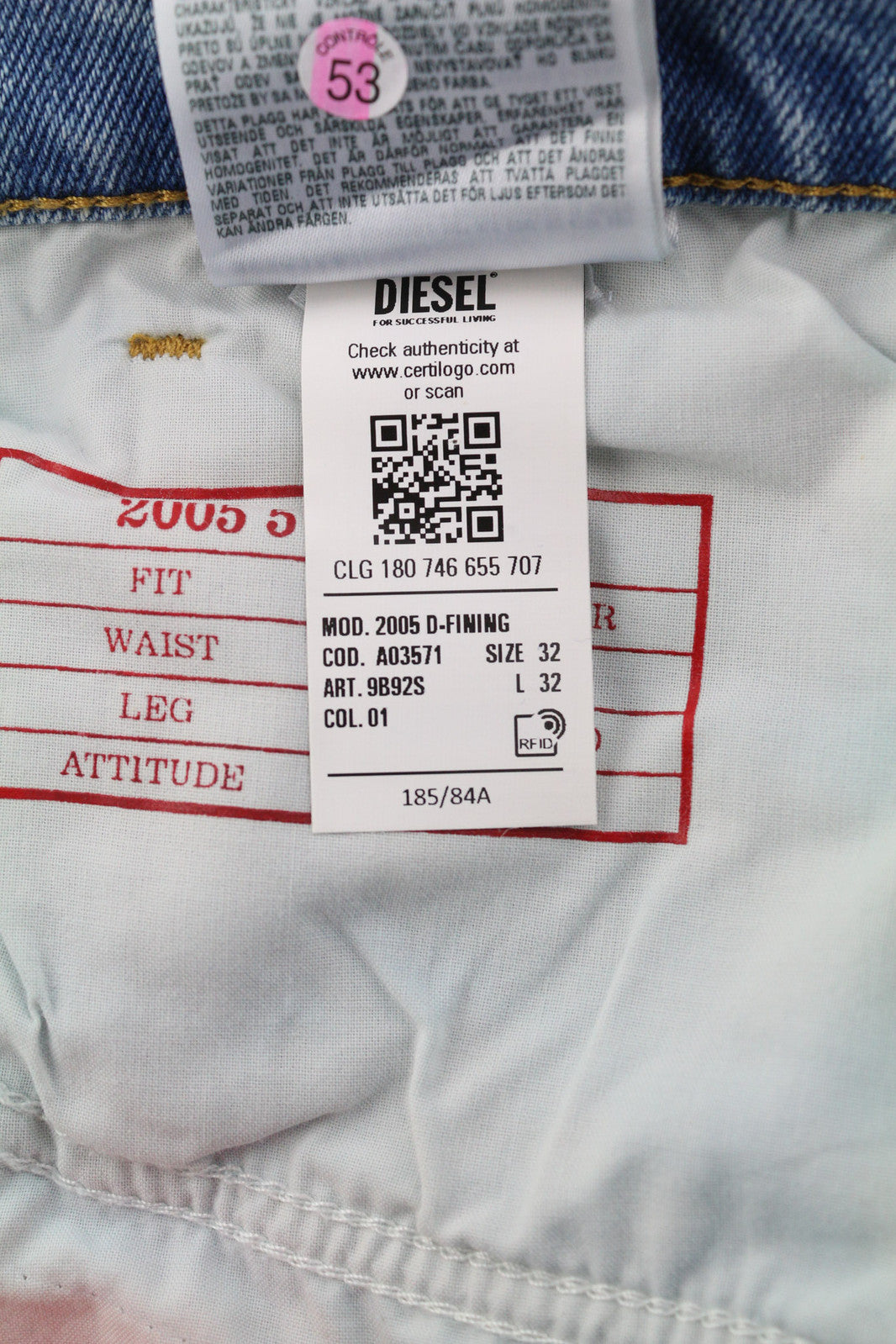 DIESEL 2005 D-Fining 9B92S vyriški džinsai W32/L32 įprasti vidutinio juosmens siaurėjantys RRP160 