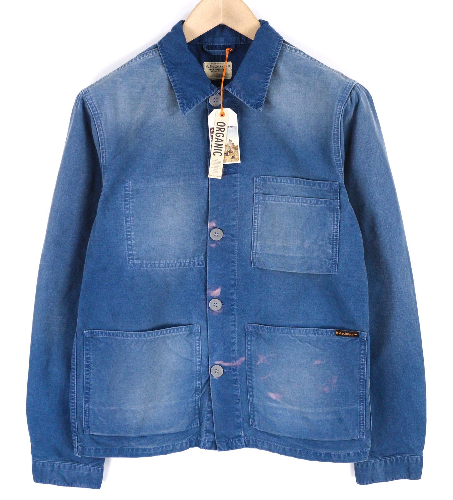 NUDIE Paul vyriška striukė S Worker Oden mėlyna su sagomis džinsinio audinio 