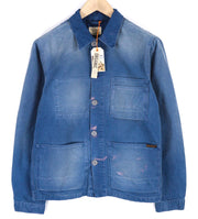 NUDIE Paul vyriška striukė S Worker Oden mėlyna su sagomis džinsinio audinio 