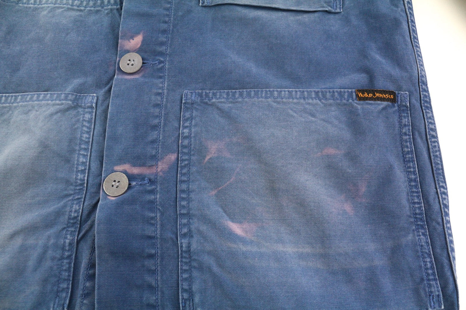 NUDIE Paul vyriška striukė S Worker Oden mėlyna su sagomis džinsinio audinio 