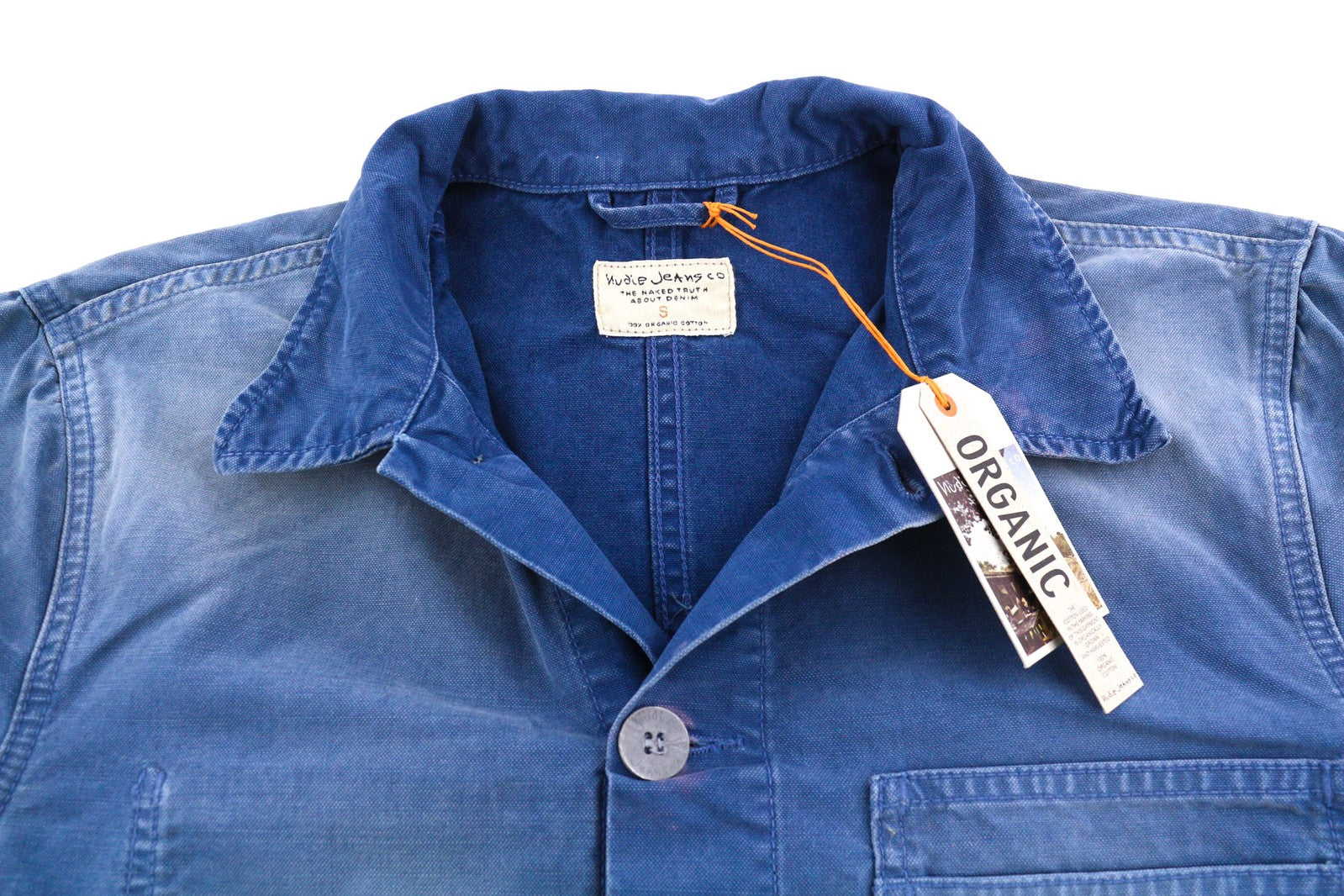 NUDIE Paul vyriška striukė S Worker Oden mėlyna su sagomis džinsinio audinio 