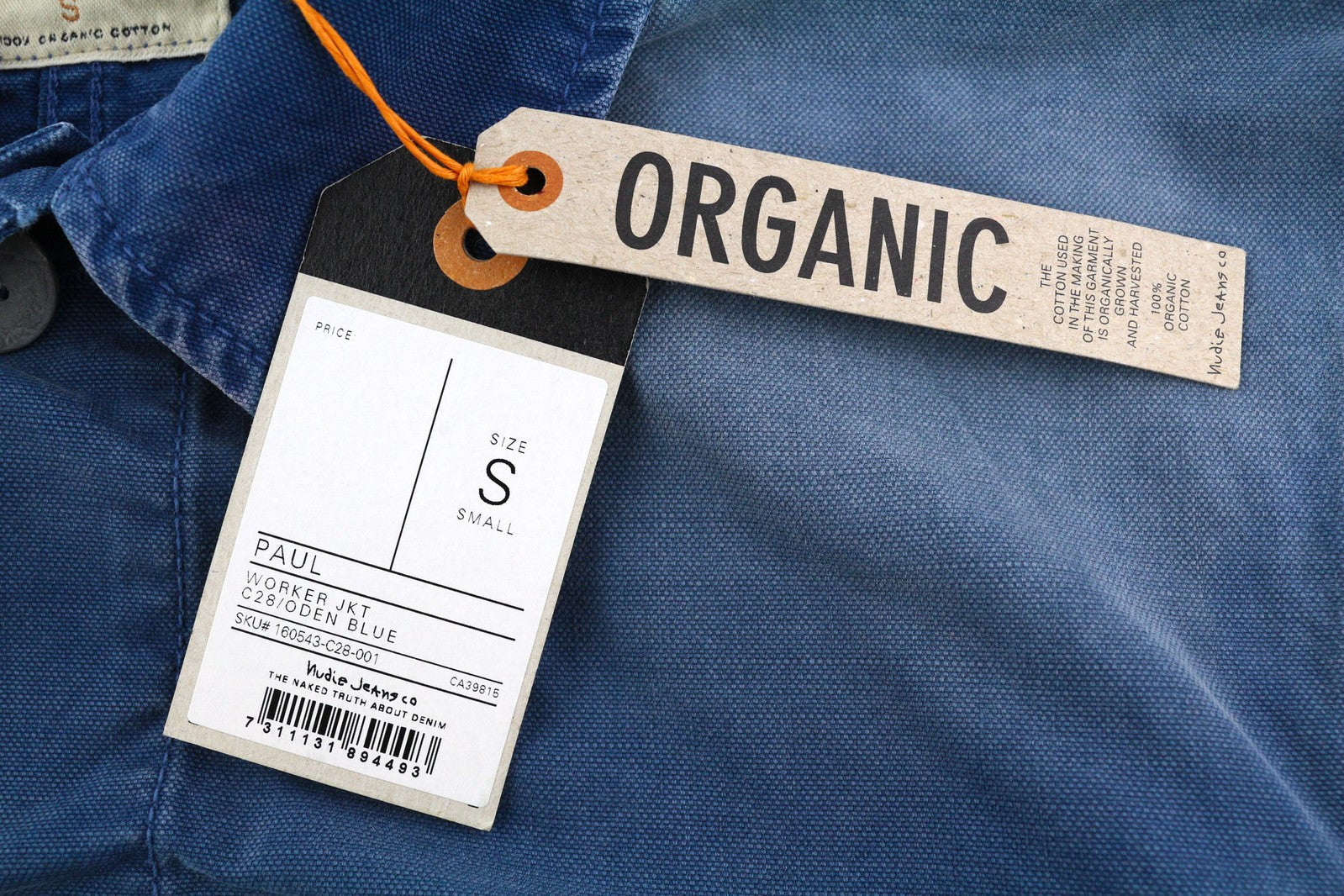 NUDIE Paul vyriška striukė S Worker Oden mėlyna su sagomis džinsinio audinio 