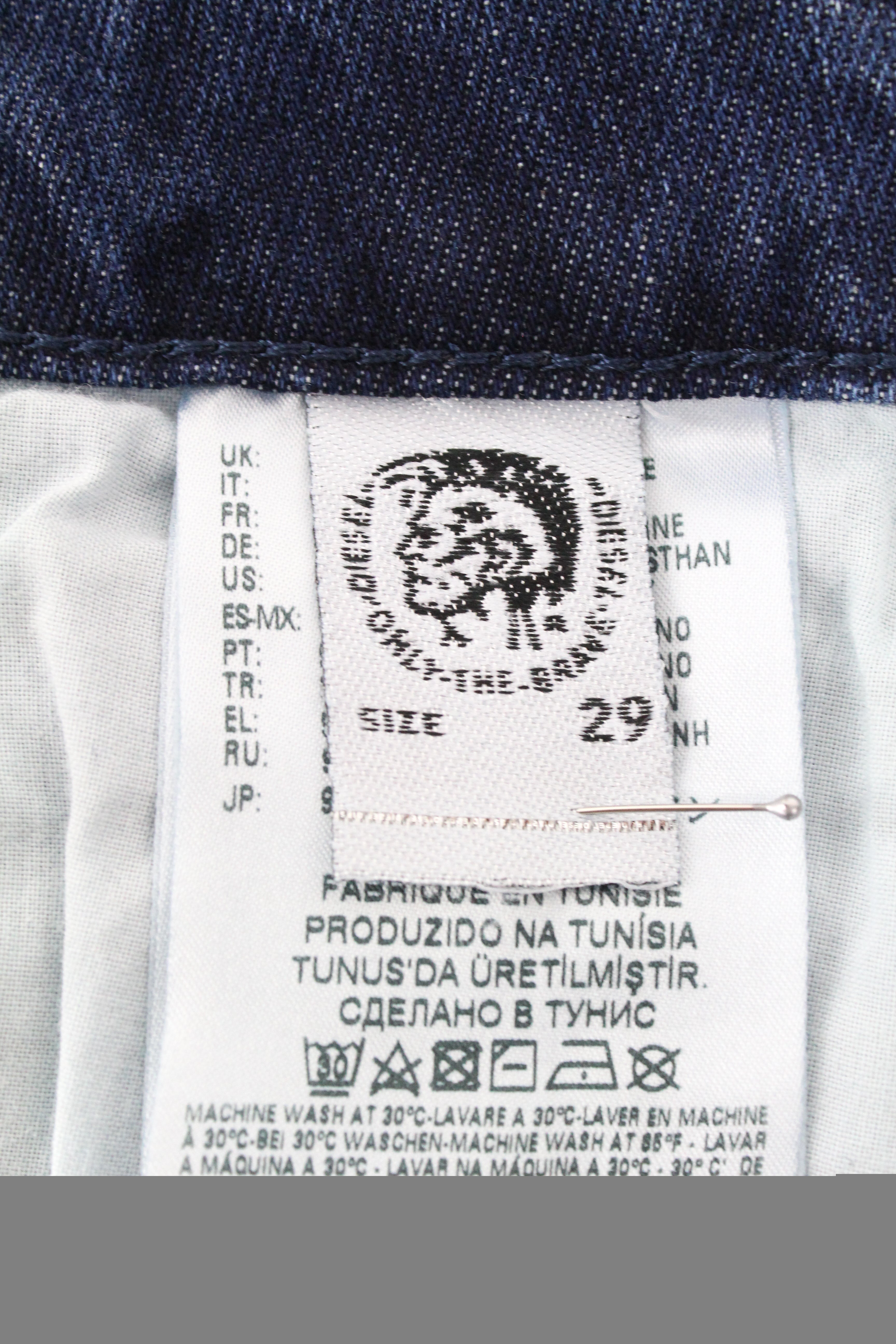 DIESEL D-Bazer 084DD vyriški džinsai W29/L34 skalbtos mėlynos spalvos siaurėjantis kirpimas medvilninis tamprus audinys 