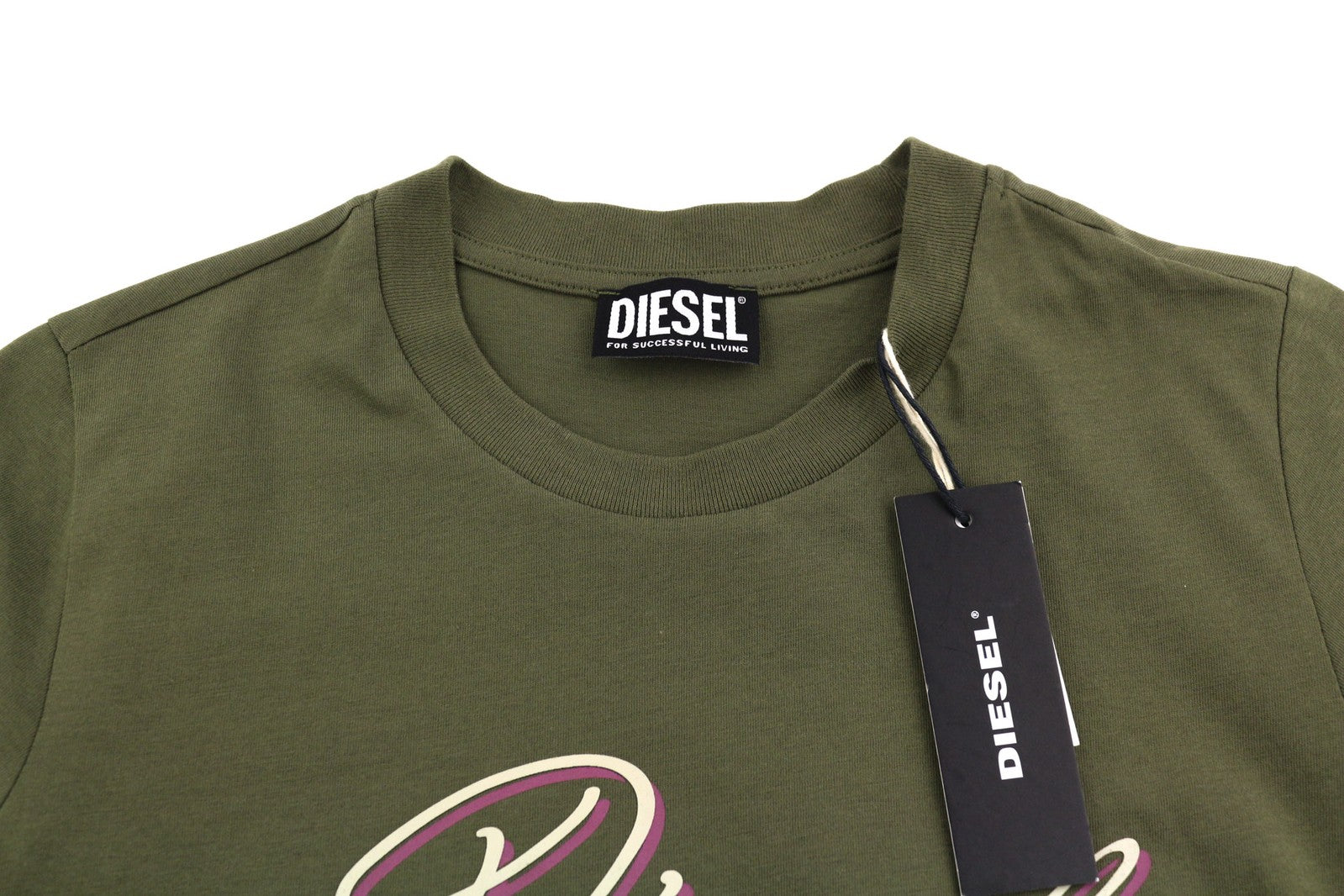 DIESEL T-Sily-K10 moteriški marškinėliai XS dydžio, trumpomis rankovėmis, apvalia kaklo iškirpte, chaki spalvos, laisvalaikio stiliaus. 