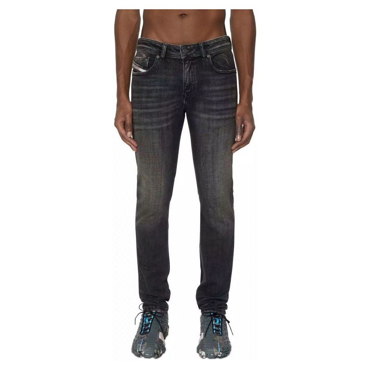 DIESEL Sleenker 09D88 vyriški džinsai W33/L32 žemo juosmens, aptempti, skalbti, tamsūs, RRP 225 € 