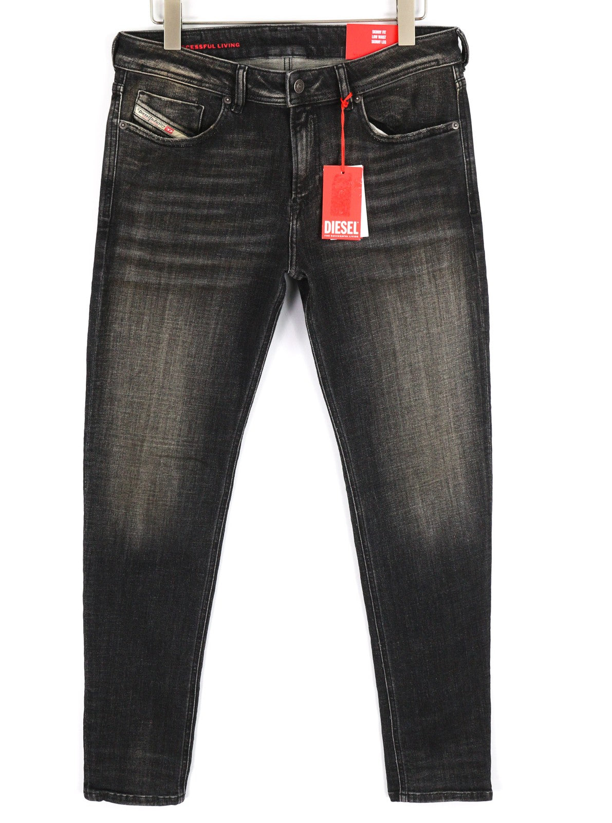 DIESEL Sleenker 09D88 vyriški džinsai W33/L32 žemo juosmens, aptempti, skalbti, tamsūs, RRP 225 € 