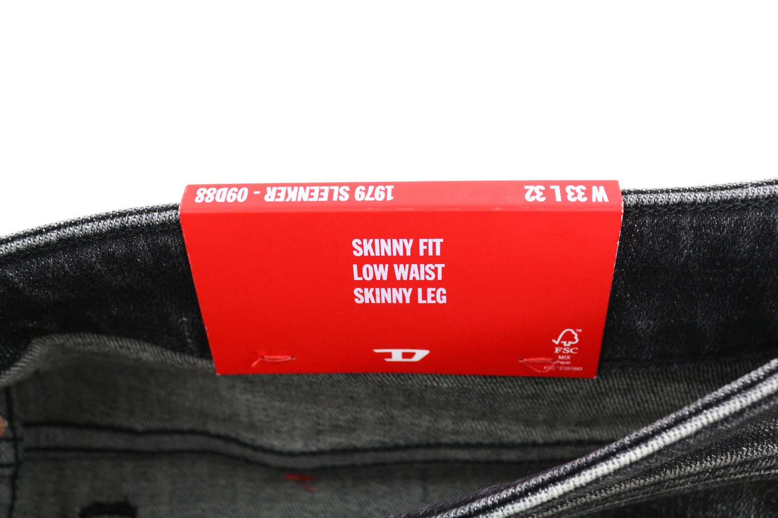 DIESEL Sleenker 09D88 vyriški džinsai W33/L32 žemo juosmens, aptempti, skalbti, tamsūs, RRP 225 € 