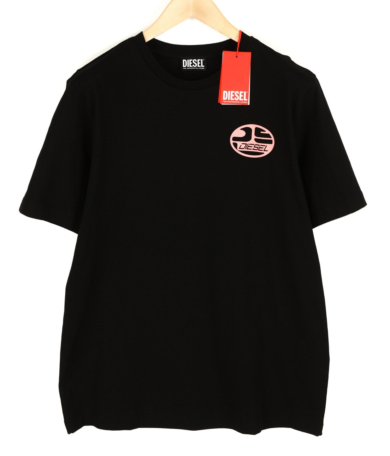 DIESEL T-Just-K2 vyriški marškinėliai su trumpomis rankovėmis, L dydžio, apvalia kaklo iškirpte, trikotažo logotipu, juodi, laisvalaikio stiliaus. 