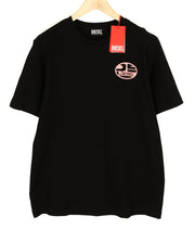 DIESEL T-Just-K2 vyriški marškinėliai su trumpomis rankovėmis, L dydžio, apvalia kaklo iškirpte, trikotažo logotipu, juodi, laisvalaikio stiliaus. 