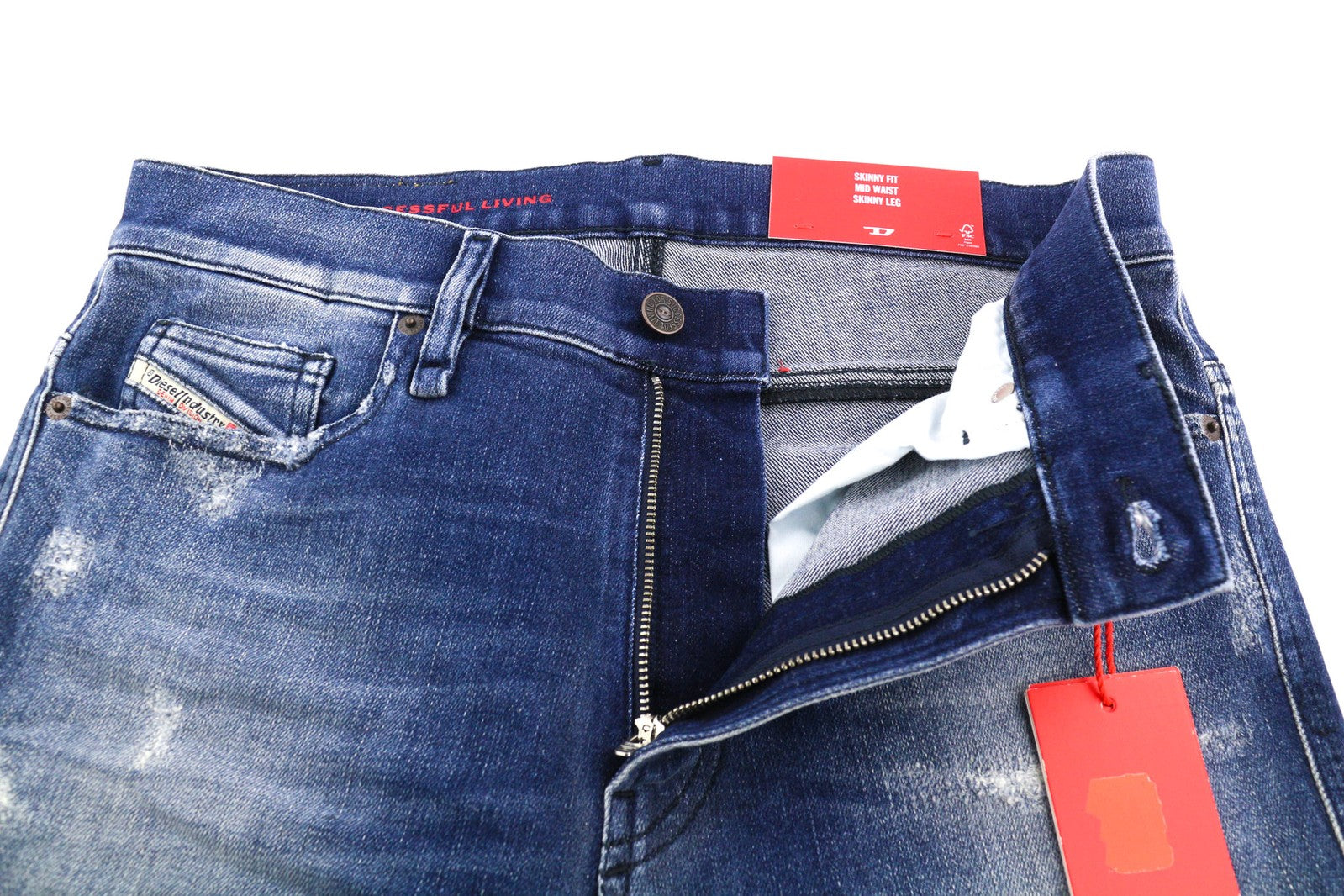 DIESEL D-Istort-X 09E61 vyriški džinsai W32/L32 vidutinio juosmens, aptempti, skalbti 