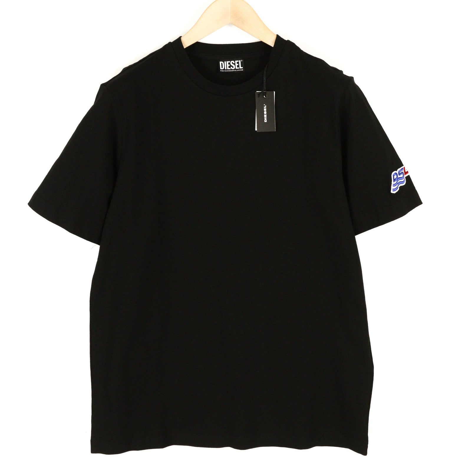 DIESEL T-Just-B67 vyriški marškinėliai M su trumpomis rankovėmis, apvalia kaklo iškirpte, trikotažo logotipu, juodi, laisvalaikio stiliaus 