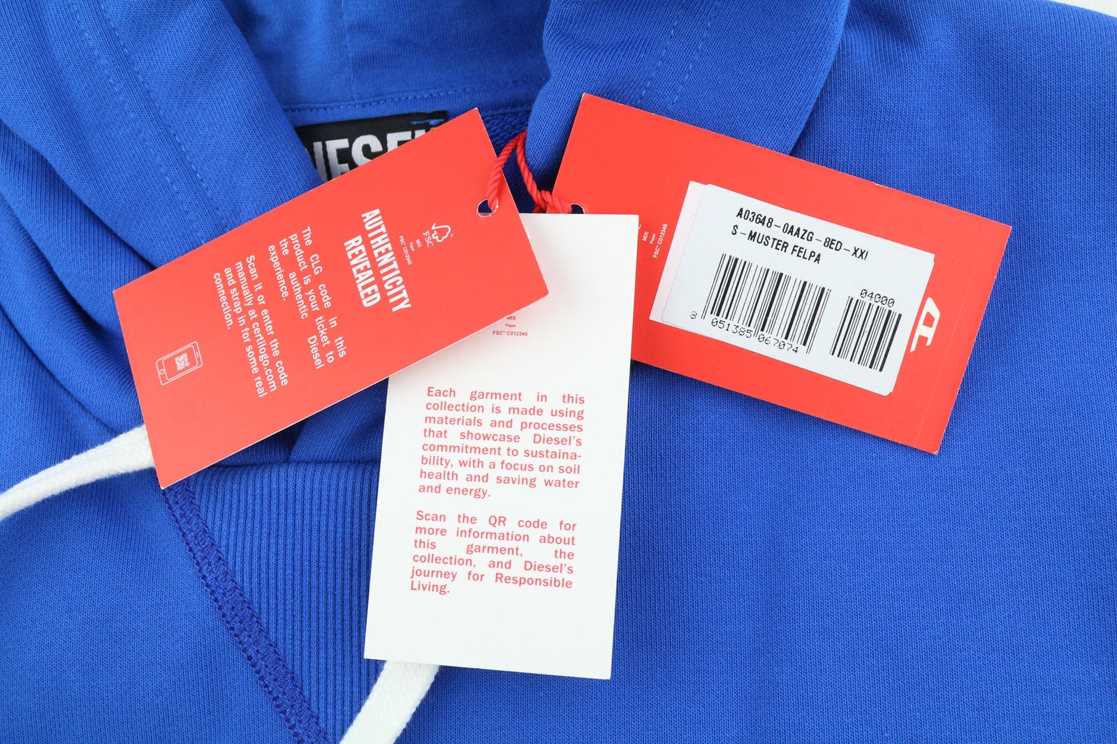 DIESEL S-Muster vyriškas džemperis su gobtuvu (2XL), mėlynas, didelis megztinis su gobtuvu ir kišene, rekomenduojama mažmeninė kaina – 150 €. 