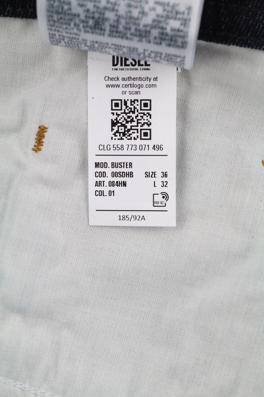 DIESEL Buster 084HN vyriški džinsai W36/L32 siaurėjantys, tamprūs, tamsiai mėlyni, su sagomis 