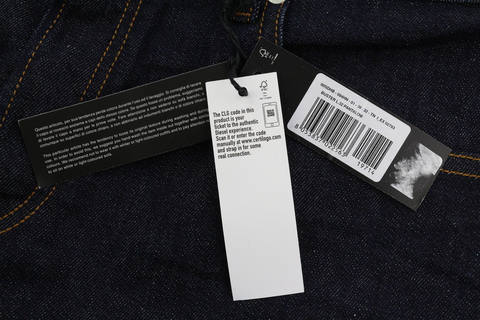 DIESEL Buster 084HN vyriški džinsai W36/L32 siaurėjantys, tamprūs, tamsiai mėlyni, su sagomis 