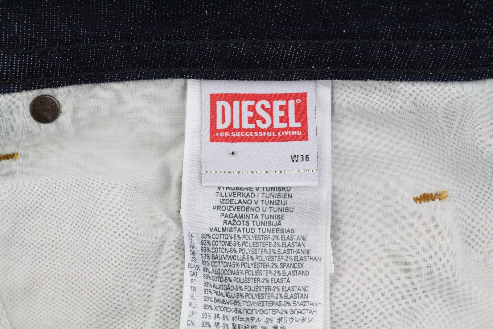 DIESEL Buster 084HN vyriški džinsai W36/L32 siaurėjantys, tamprūs, tamsiai mėlyni, su sagomis 