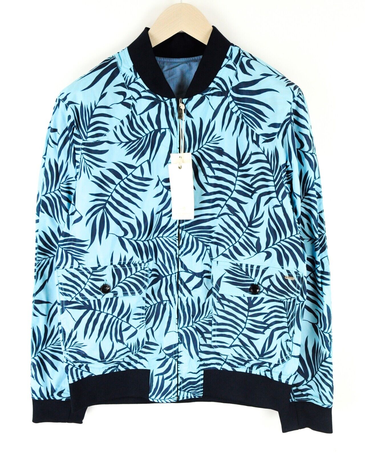 SCOTCH &amp; SODA dvipusė striukė L mėlyna medvilninė lininė raštuota vyriška striukė su užtrauktuku 