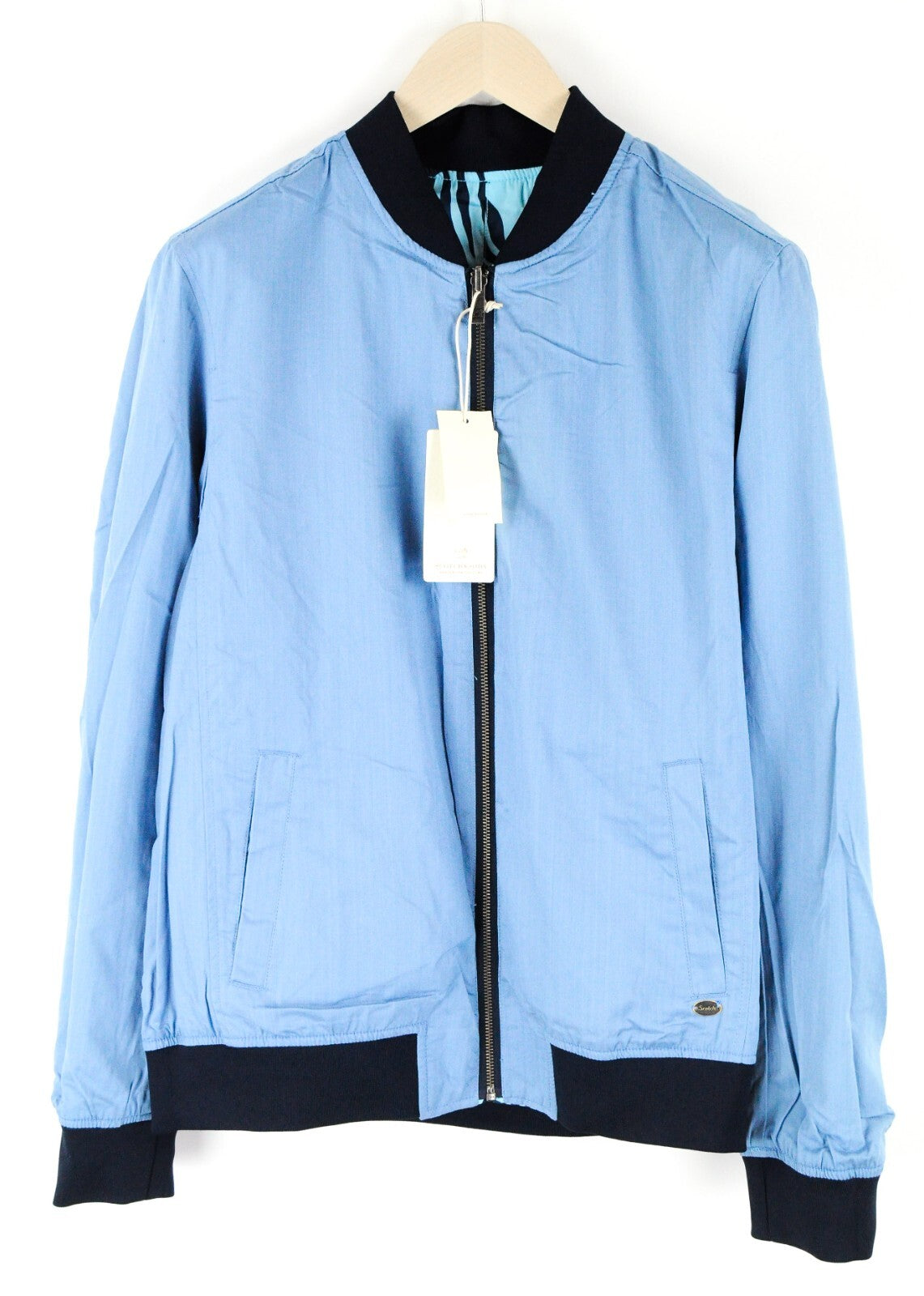 SCOTCH &amp; SODA dvipusė striukė L mėlyna medvilninė lininė raštuota vyriška striukė su užtrauktuku 