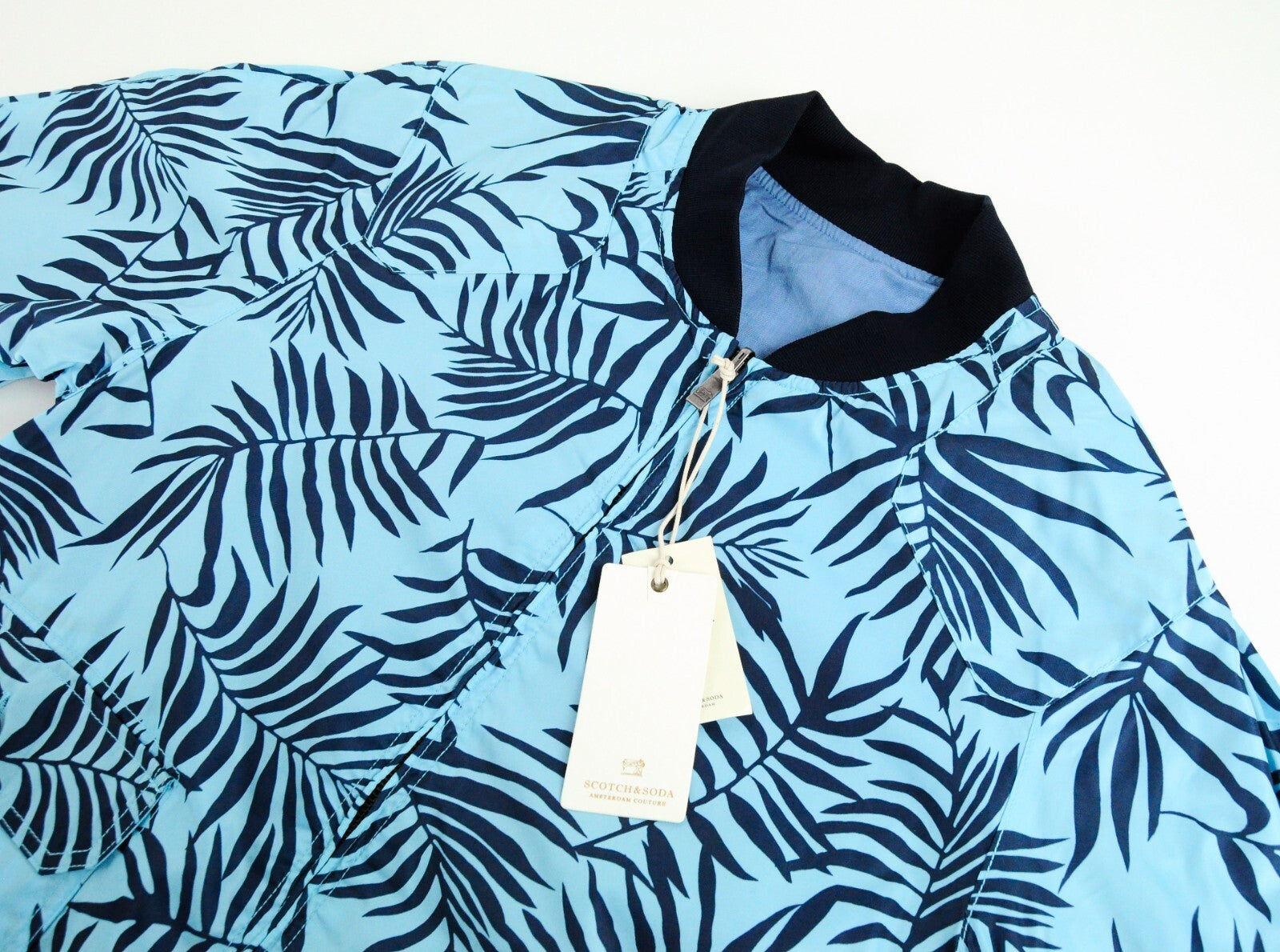 SCOTCH &amp; SODA dvipusė striukė L mėlyna medvilninė lininė raštuota vyriška striukė su užtrauktuku 