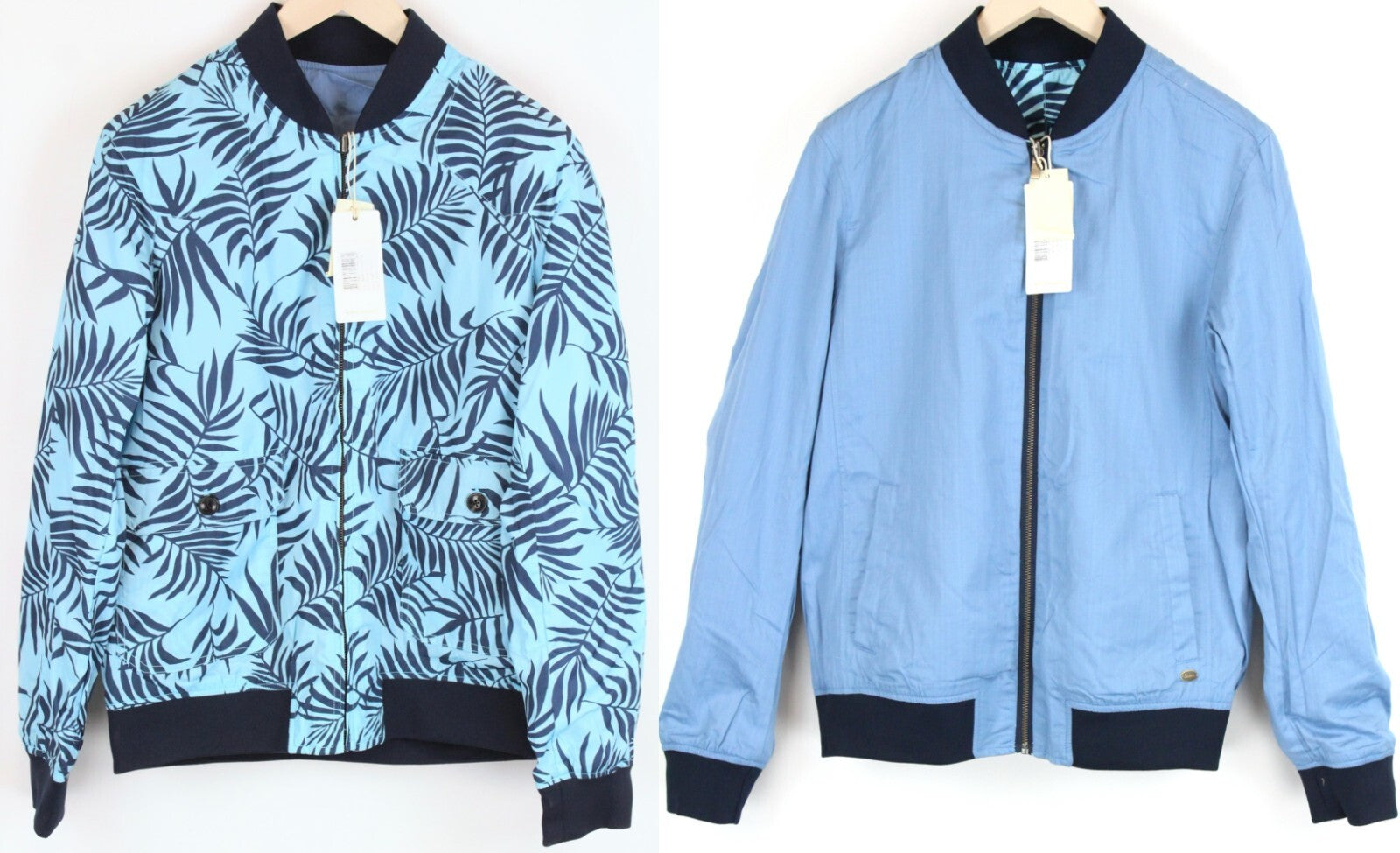 SCOTCH &amp; SODA dvipusė striukė L mėlyna medvilninė lininė raštuota vyriška striukė su užtrauktuku 