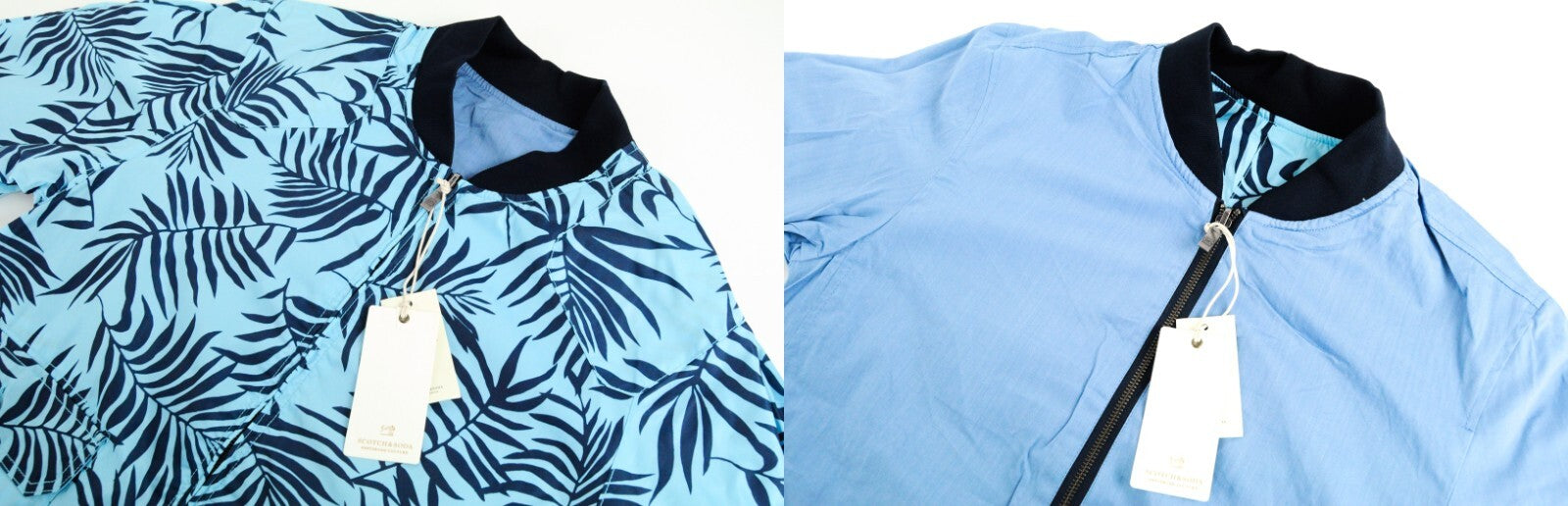 SCOTCH &amp; SODA dvipusė striukė L mėlyna medvilninė lininė raštuota vyriška striukė su užtrauktuku 