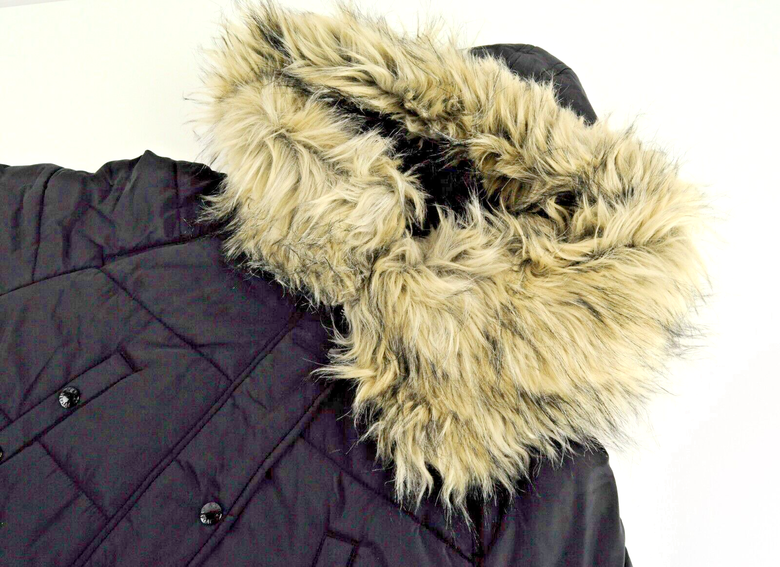 REPLAY moteriška parka S juodas ilgas paltas su gobtuvu ir dirbtinio kailio pamušalu 