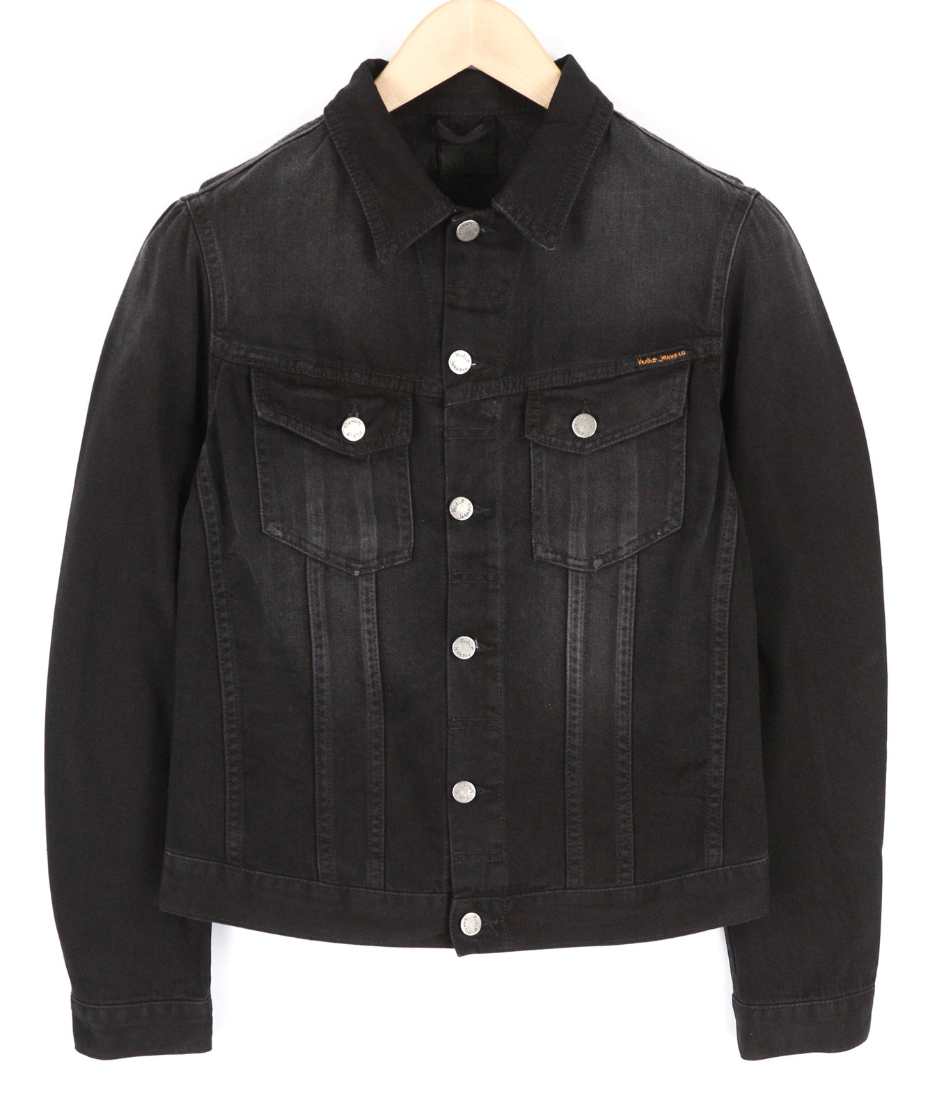 NUDIE JEANS Billy Men Jacket S Dark Shist Denim Buttons Spread Logo Pockets