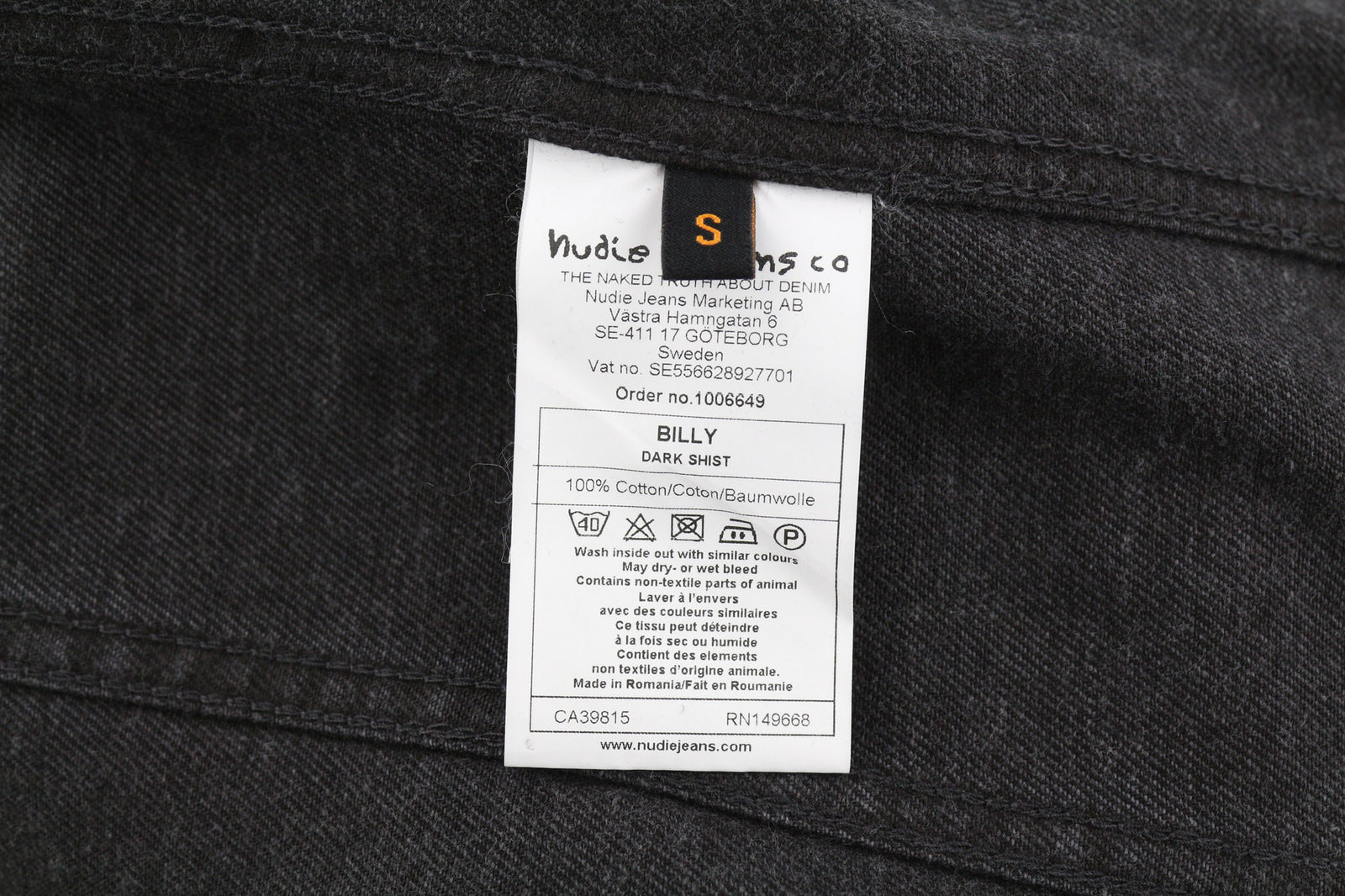 NUDIE JEANS Billy Men Jacket S Dark Shist Denim Buttons Spread Logo Pockets