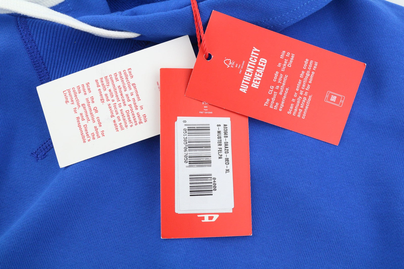 DIESEL S-Muster vyriškas džemperis su gobtuvu XL dydžio, mėlynas, didelis megztinis su gobtuvu ir kišene, rekomenduojama kaina – 150 € 