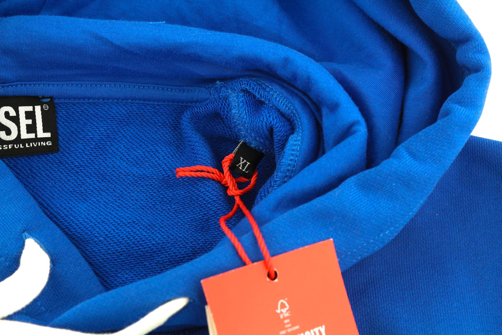 DIESEL S-Muster vyriškas džemperis su gobtuvu XL dydžio, mėlynas, didelis megztinis su gobtuvu ir kišene, rekomenduojama kaina – 150 € 