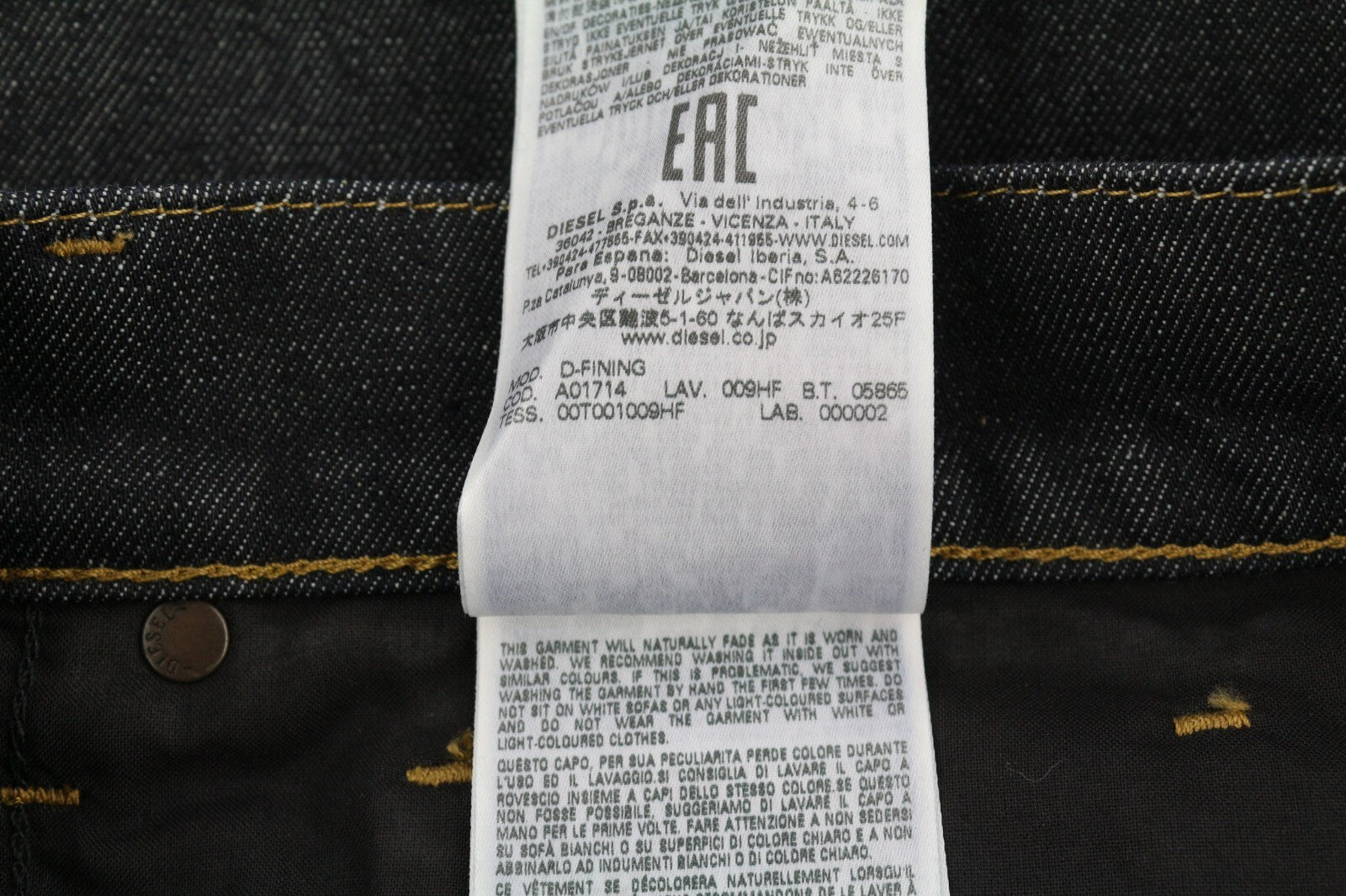 DIESEL D-Fining 009HF vyriški džinsai W30/L30 siaurėjantys, tamprūs, su sagomis, tamsūs 